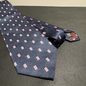 Bernini Tie Blue Pink Geometric Jacquard Foulard 100% Silk Hand Made Vintage